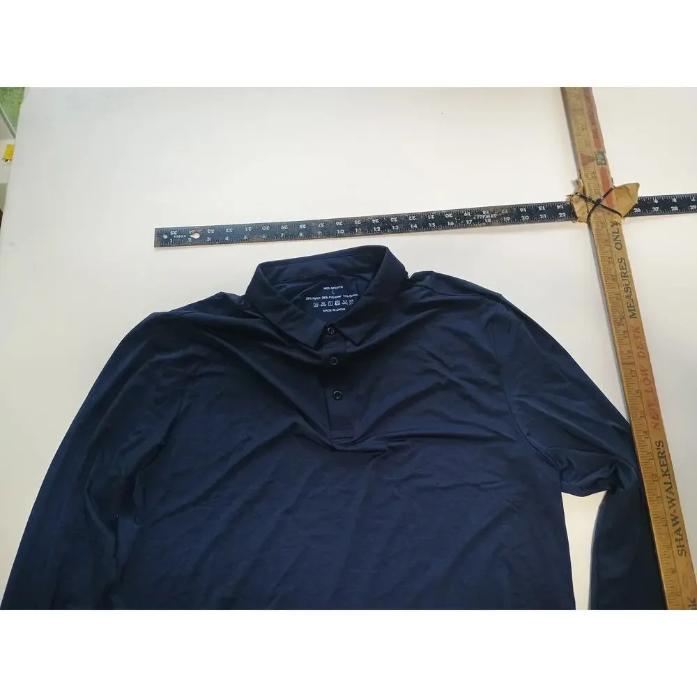 Dark Blue Spandex Long Sleeve Polo - Size Large - Picture 4 of 6